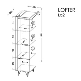 meble LOFTER 02 wąska szafa do przedpokoju loft na nóżkach z półkami wotan