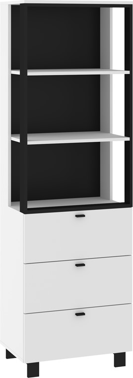 meble GAVES 11 wysoki regał z półkami szufladami loft biały czarny