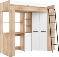 Łóżko piętrowe z biurkiem szafą narożną antresola FLO P dąb sonoma biały