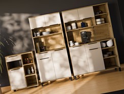 meble kuchenne SOLEA bufet 80+120+R70 stolik kawiarka dąb artisan cashmere