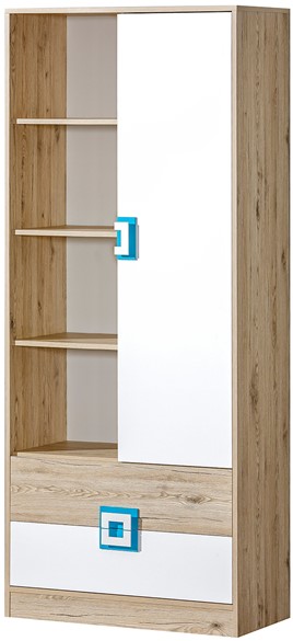 meble NICO 04 regał na książki zabawki z półkami szufladami dąb biały turku