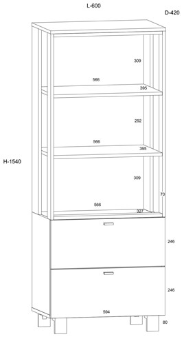 meble GAVES 08 regał z szufladami półkami do salonu loft dąb craft z czarny