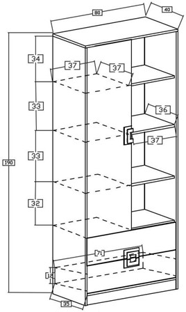 meble NICO 04 regał na książki zabawki z półkami szufladami dąb biały róż