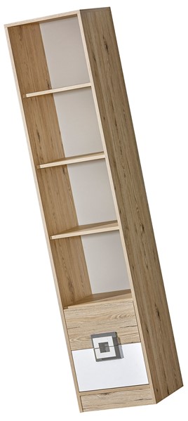 meble NICO 06 regał na książki zabawki z półkami szufladami dąb biały popie