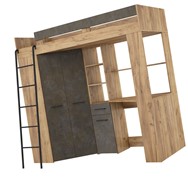 Łóżko piętrowe z biurkiem szafą narożną antresola FLO L craft złoty gr brąz