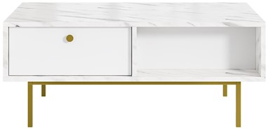 FLOW ława nowoczesny stolik kawowy z szufladą do salonu biały marmur biały