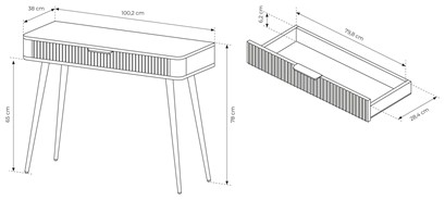 meble LENTA J konsola toaletka z szufladą na nóżkach do sypialni beż złoty