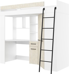 Łóżko piętrowe z biurkiem szafą narożną antresola FLO P biały gran. migdał