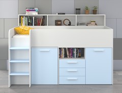 Łóżko piętrowe dziecięce młodzieżowe antresola ENO L biały / błękit