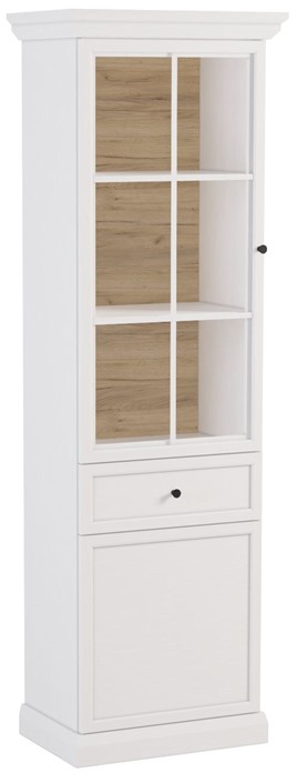 meble LUCCA W2D1S klasyczna witryna do salonu z szufladą biały op dąb craft