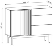 meble SAORI K1D3S komoda z szufladami drzwiami lamelami do salonu cremona