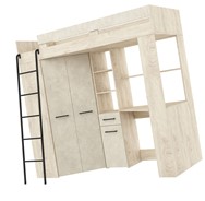 Łóżko piętrowe z biurkiem szafą narożną antresola FLO L endgrain gr. migdał