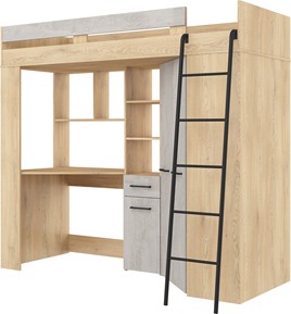 Łóżko piętrowe z biurkiem szafą narożną antresola FLO P dąb cremona beton