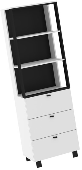 meble GAVES 11 wysoki regał z półkami szufladami loft biały czarny