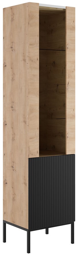 meble KOME 11 wysoka wąska witryna do salonu na nóżkach dąb artisan czarny