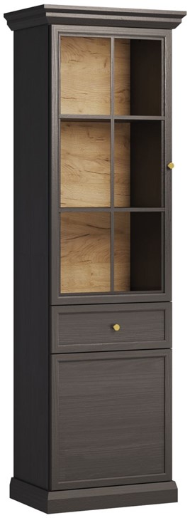 meble LUCCA W2D1S klasyczna witryna do salonu z szufladą czarny g dąb craft