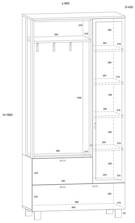 meble GAVES 05 przedpokój garderoba z lustrem loft dąb endgrain biały