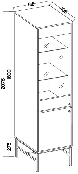 meble TOKYO 101 wąska witryna do salonu na nóżkach czarny grafit N3