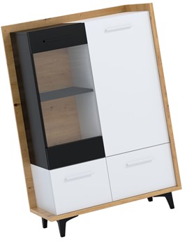 meble DOX 13 niska witryna do salonu z drzwiami dąb artisan biały czarny
