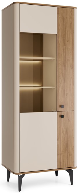 meble AURENA 02 LED nowoczesna wysoka witryna na nóżkach orzech cashmere
