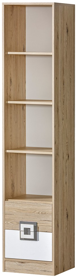 meble NICO 06 regał na książki zabawki z półkami szufladami dąb biały popie