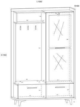 meble DOX 05 garderoba przedpokój z siedziskiem lustrem artisan biały czarn