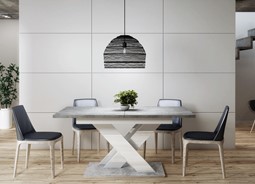 BRONX stół rozkładany 140/180x80 do salonu jadalni beton / biały połysk