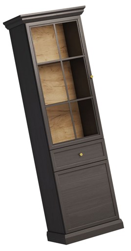 meble LUCCA W2D1S klasyczna witryna do salonu z szufladą czarny g dąb craft