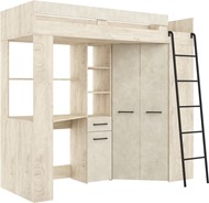 Łóżko piętrowe z biurkiem szafą narożną antresola FLO P endgrain gr. migdał