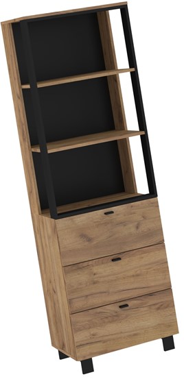 meble GAVES 11 wysoki regał z półkami szufladami loft dąb craft złot czarny