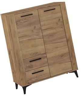 meble MIGES 08 regał z szufladami drzwiami na nóżkach dąb craft złoty