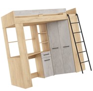 Łóżko piętrowe z biurkiem szafą narożną antresola FLO P dąb cremona beton