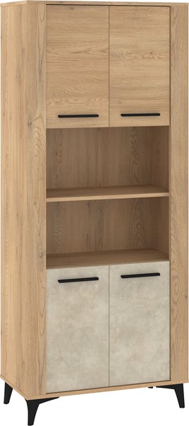 meble MIGES 09 wysoki regał z półkami drzwiami na nóżkach dąb cremona grana