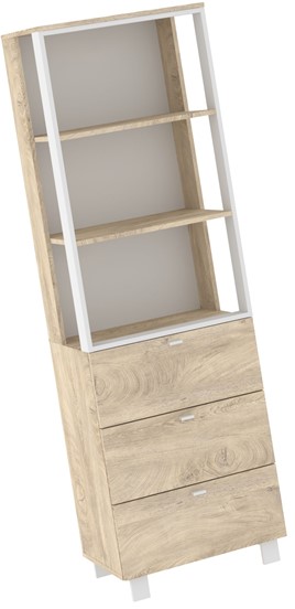 meble GAVES 11 wysoki regał z półkami szufladami loft dąb endgrain biały