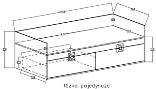 meble NICO 14 łóżko dziecięce młodzieżowe 90x200 bez mat. dąb jasny biały
