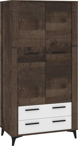 meble MIGES 12 szafa z szufladami drążkiem na nóżkach dąb grange biały poł