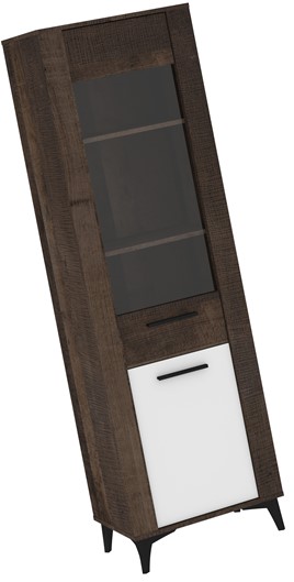 meble MIGES 15 wysoka witryna do salonu na nóżkach dąb grange biały połysk