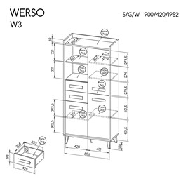 meble WERSO 03 nowoczesny szeroki regał na książki zabawki z szufladami 90