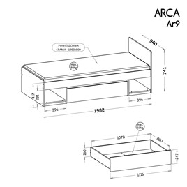 meble ARCA 09 łóżko dziecięce młodzieżowe bez materaca 90x195 z szufladą