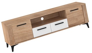 meble MIGES 11 komoda stolik szafka RTV z szufladami dąb sonoma biały połys