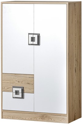 meble NICO 07 wysoka komoda z szufladami drzwiami młodzieżowa dąb biały pop