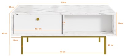 FLOW ława nowoczesny stolik kawowy z szufladą do salonu biały biały połysk
