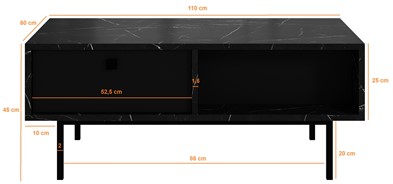 FLOW ława nowoczesny stolik kawowy z szufladą do salonu marmur royal czarny