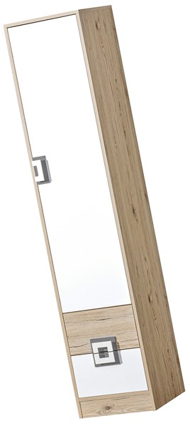 meble NICO 05 regał z półkami szufladami drzwiami zamknięty dąb biały popie