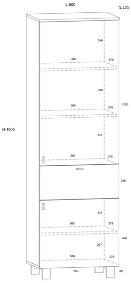 meble GAVES 07 regał z półkami szufladą zamknięty loft dąb endgrain czarny