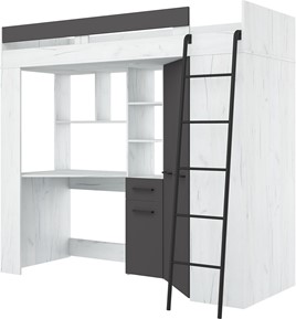 Łóżko piętrowe z biurkiem szafą narożną antresola FLO P craft biały grafit