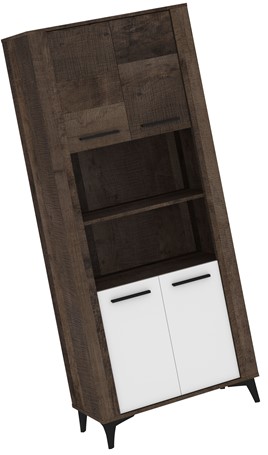 meble MIGES 09 wysoki regał z półkami drzwiami na nóżkach dąb grange biały