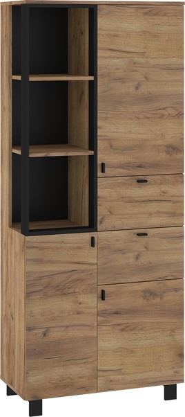 meble GAVES 10 szafka wysoki regał z szufladami drzwiami dąb craft z czarny