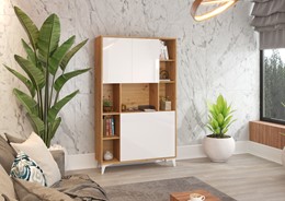 meble MEGI 2 regał + biurko dąb artisan / biały połysk