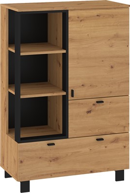 meble GAVES 06 niski regał na książki z szufladami loft dąb artisan czarny